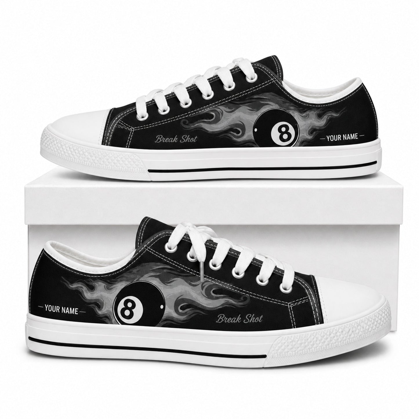 Eight Ball Break Shot Graphic Custom Low Top Shoes Box White