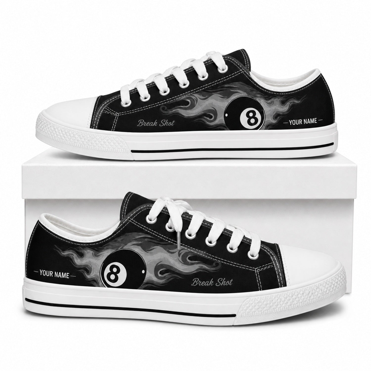 Eight Ball Break Shot Graphic Custom Low Top Shoes Box White