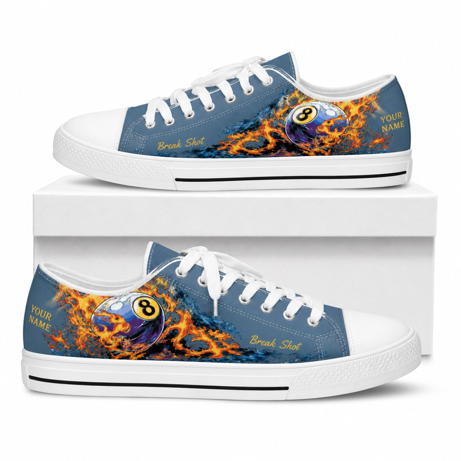 Eight Ball Break Shot Graphic Personalized Low Top Shoes Box White