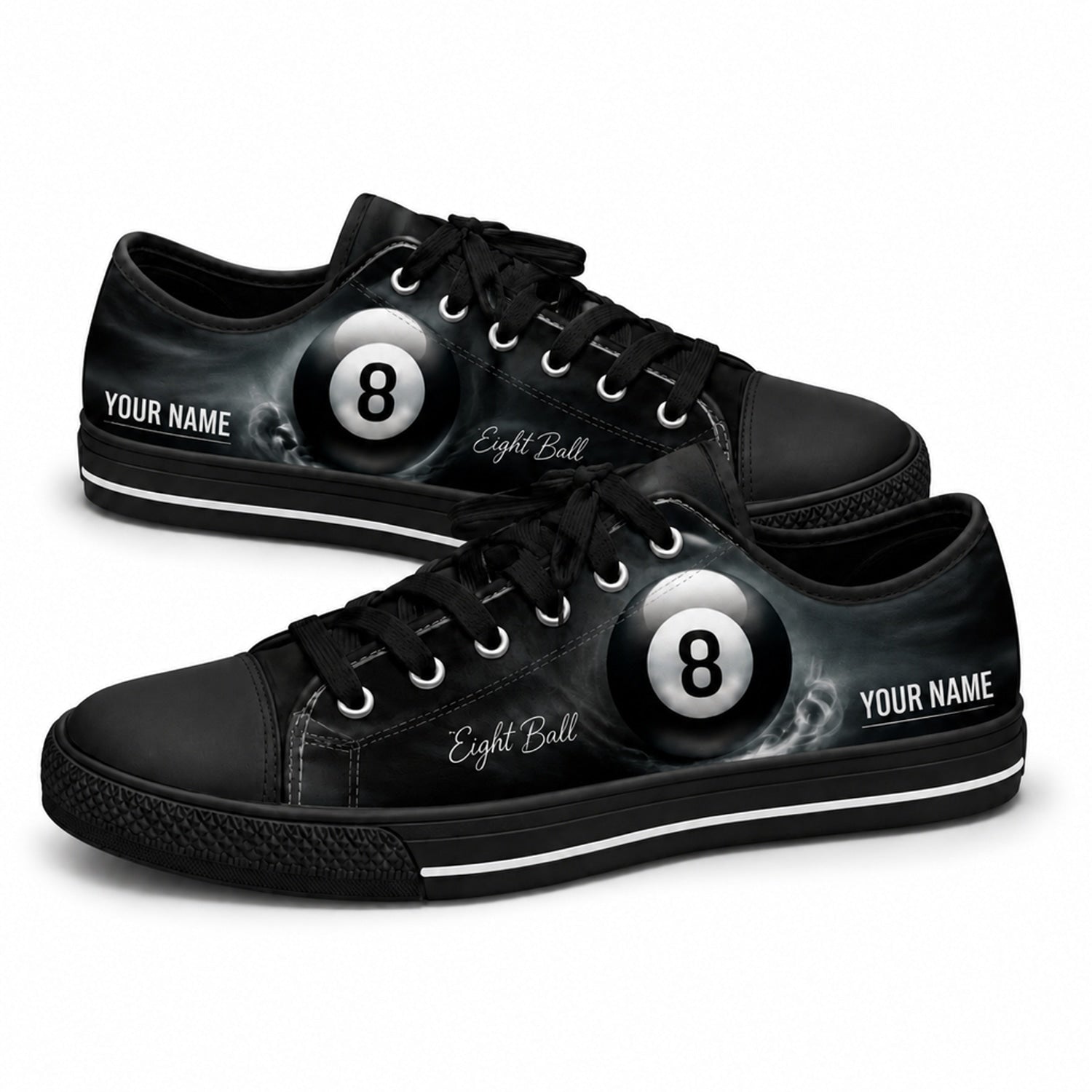 Eight Ball Design Graphic Custom Low Top Shoes Black Shoes