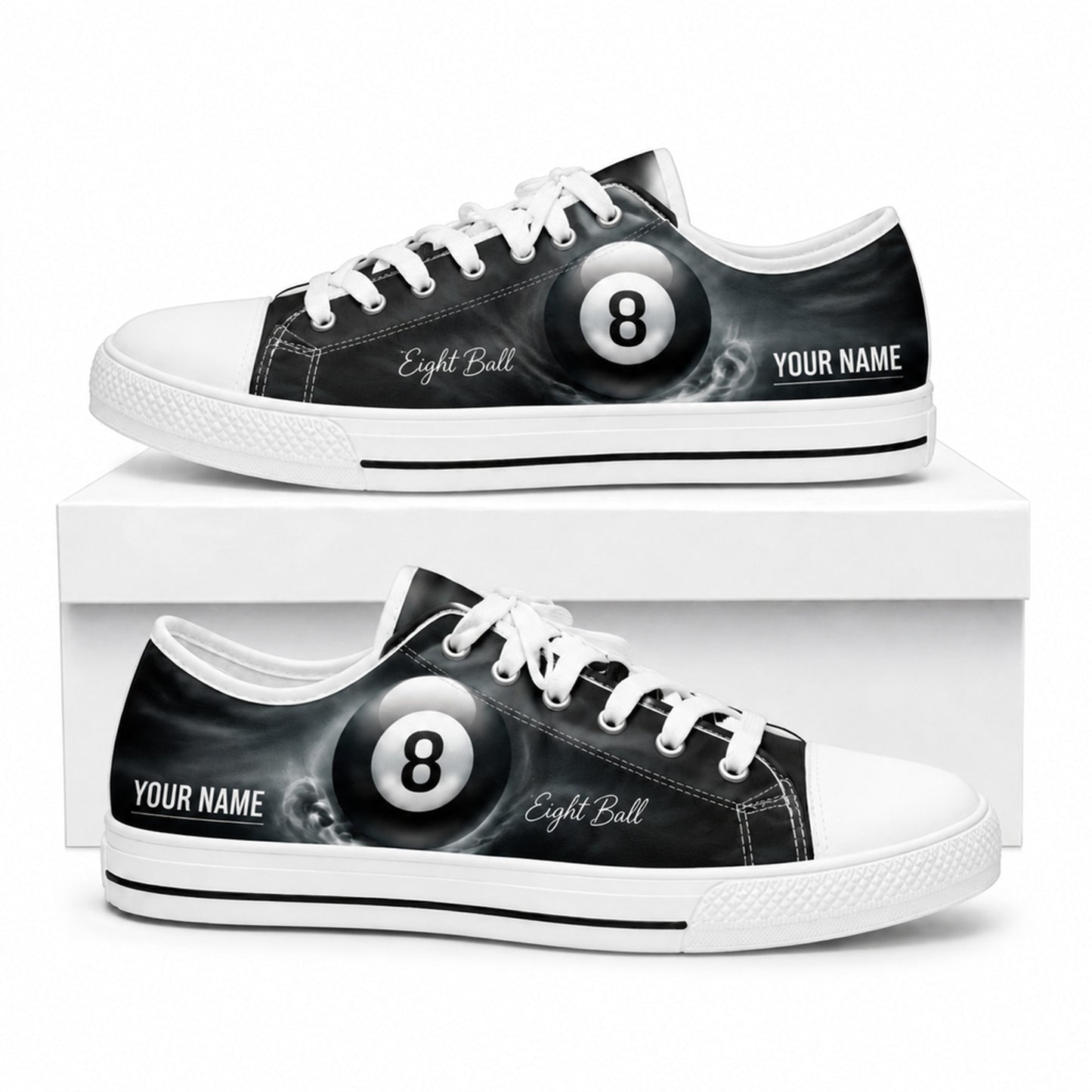 Eight Ball Design Graphic Custom Low Top Shoes Box White