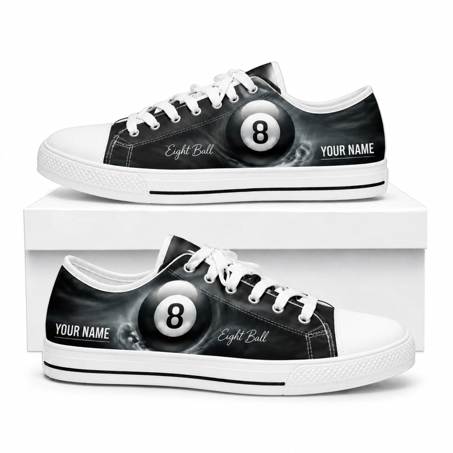 Eight Ball Design Graphic Custom Low Top Shoes Box White