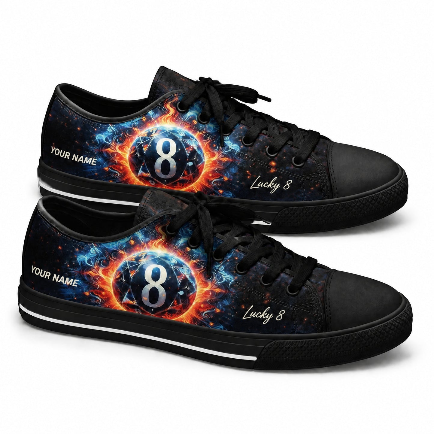 Eight Ball Flame Graphic Personalized Low Top Shoes Black Shoes