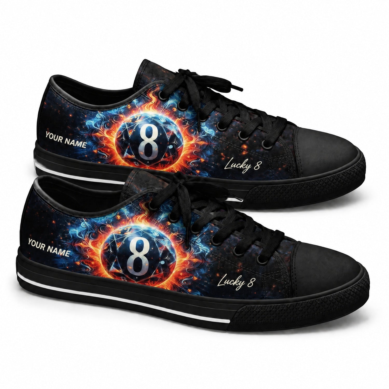 Eight Ball Flame Graphic Personalized Low Top Shoes Black Shoes