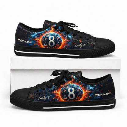 Eight Ball Flame Graphic Personalized Low Top Shoes Box Black