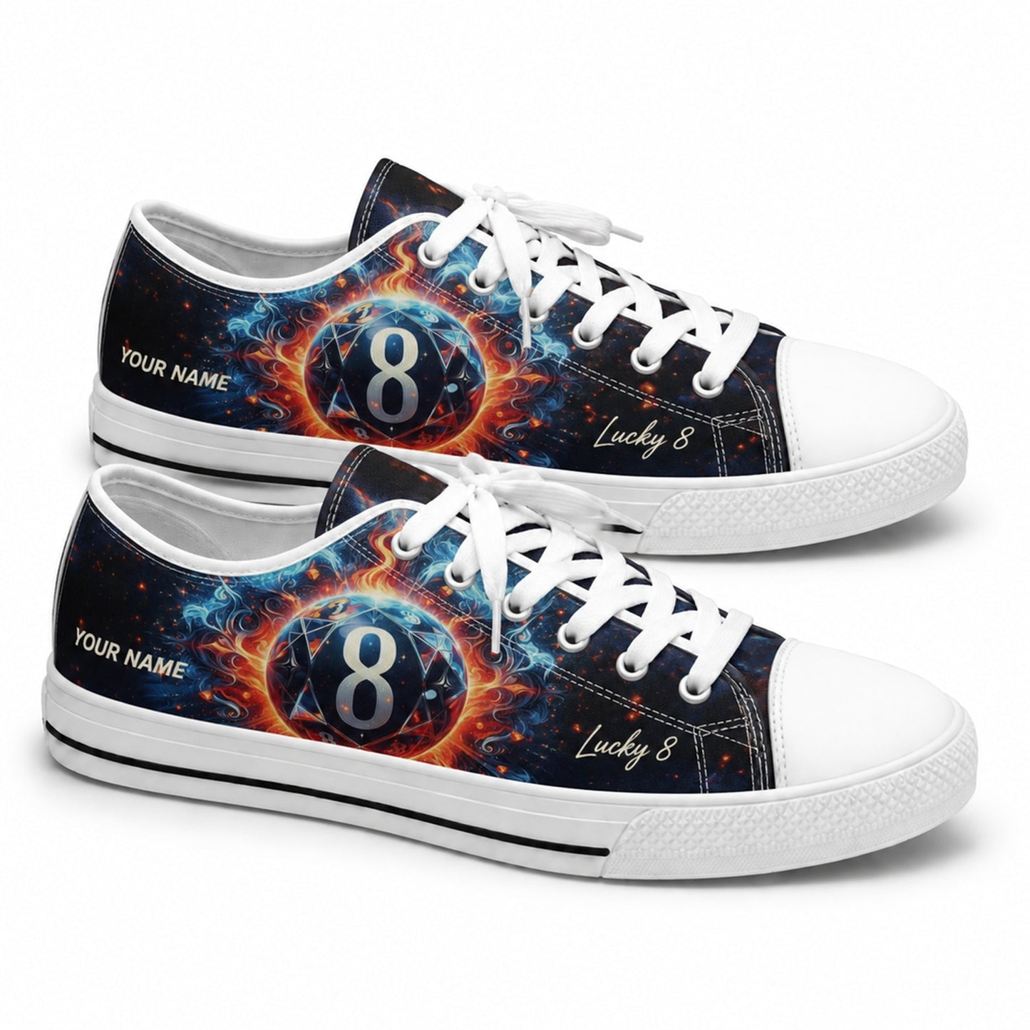 Eight Ball Flame Graphic Personalized Low Top Shoes