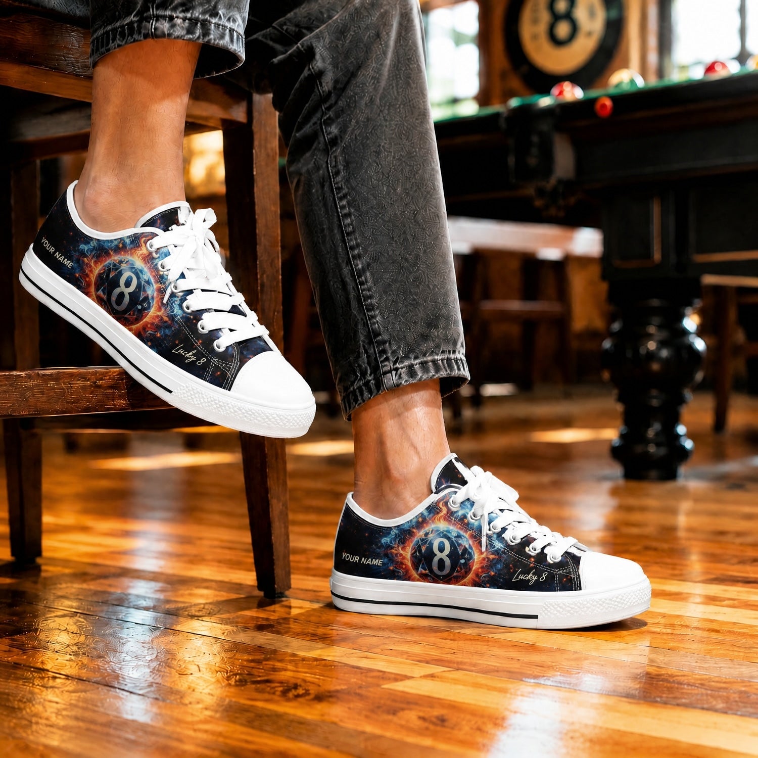 Eight Ball Flame Graphic Personalized Low Top Shoes Life Style