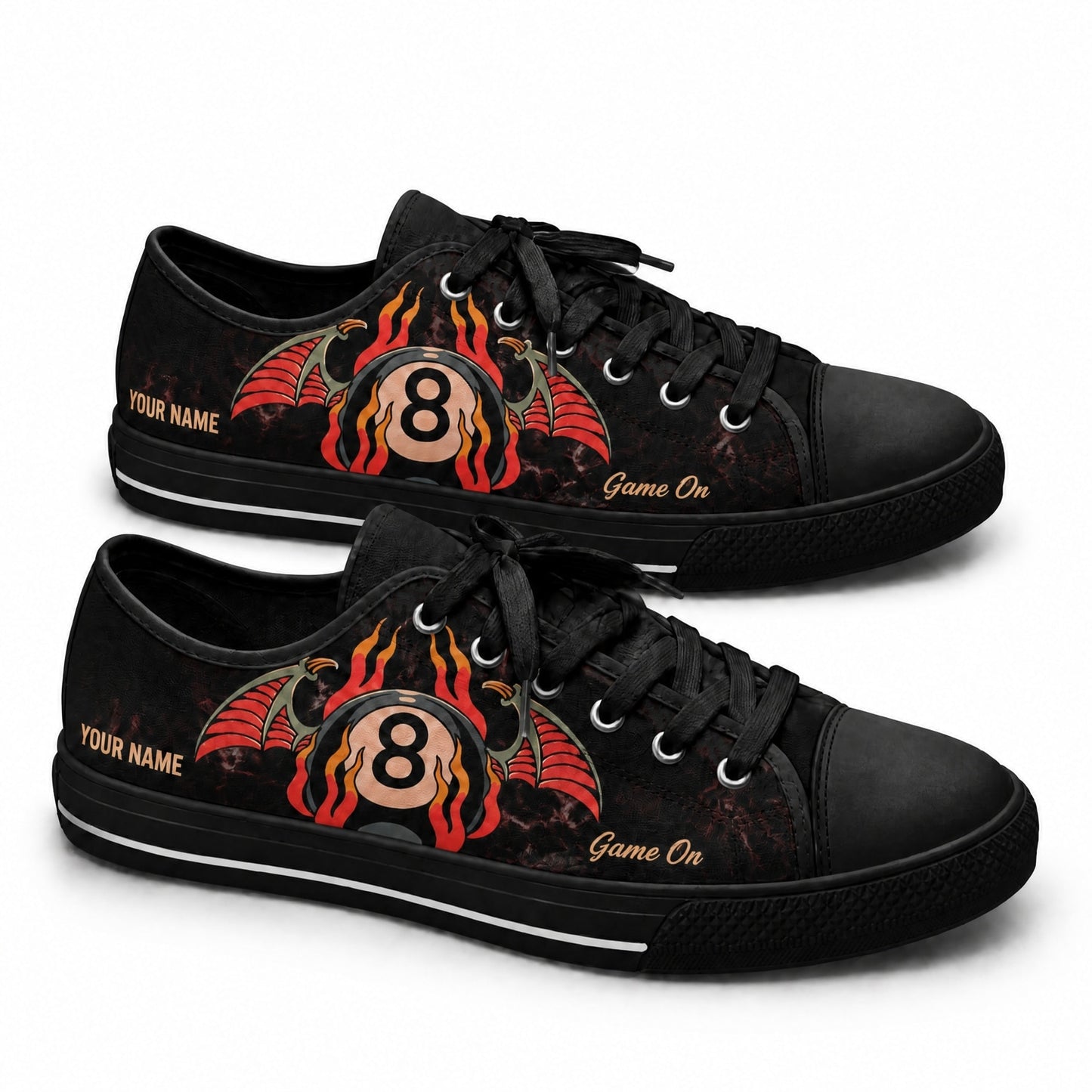 Eight Ball Flames Graphic Custom Low Top Shoes Black Shoes