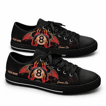 Eight Ball Flames Graphic Custom Low Top Shoes Black Shoes
