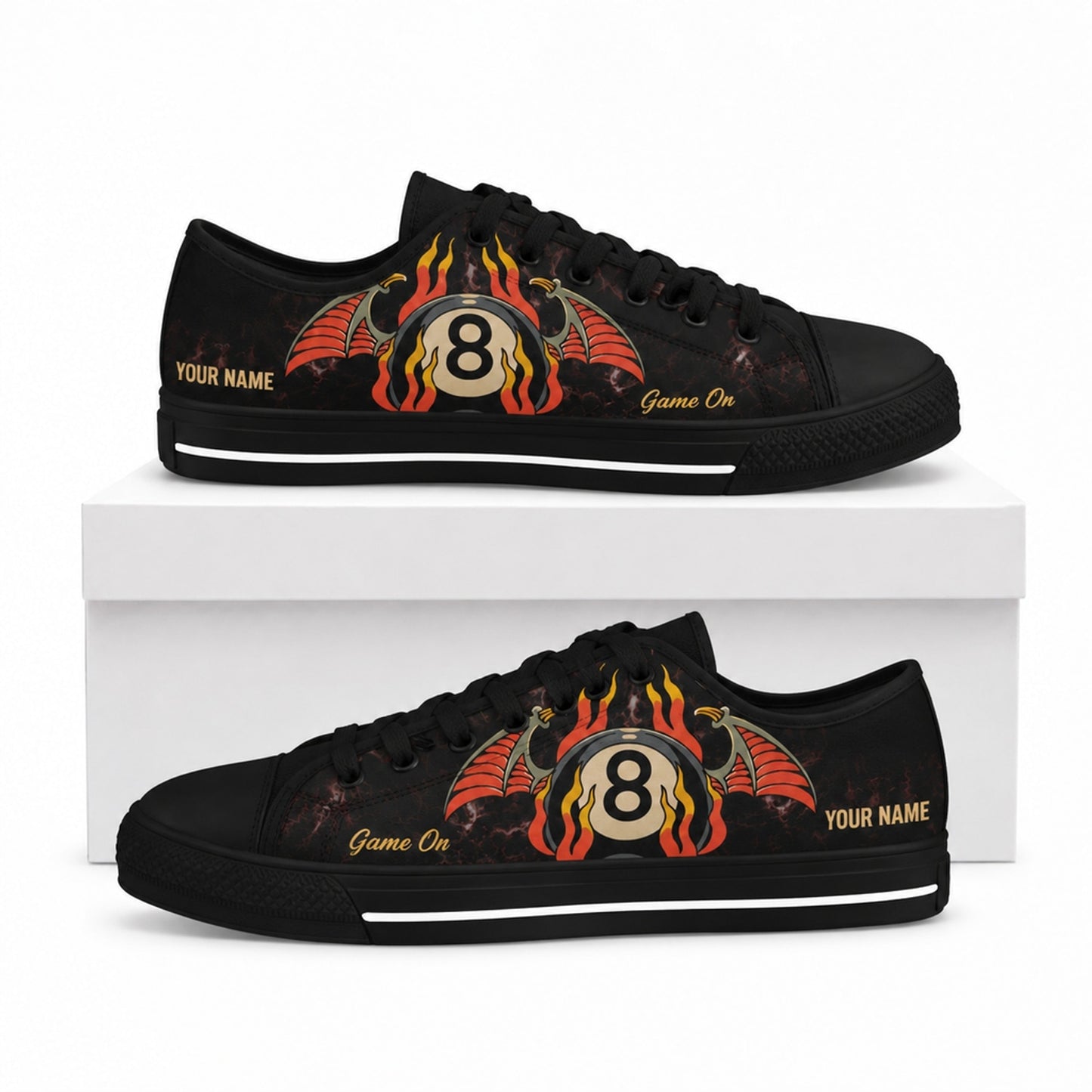 Eight Ball Flames Graphic Custom Low Top Shoes Box Black