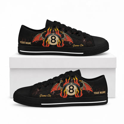 Eight Ball Flames Graphic Custom Low Top Shoes Box Black