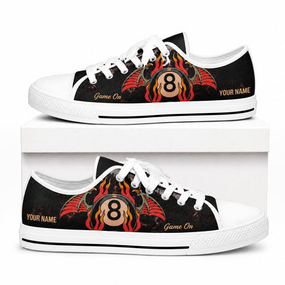 Eight Ball Flames Graphic Custom Low Top Shoes Box White