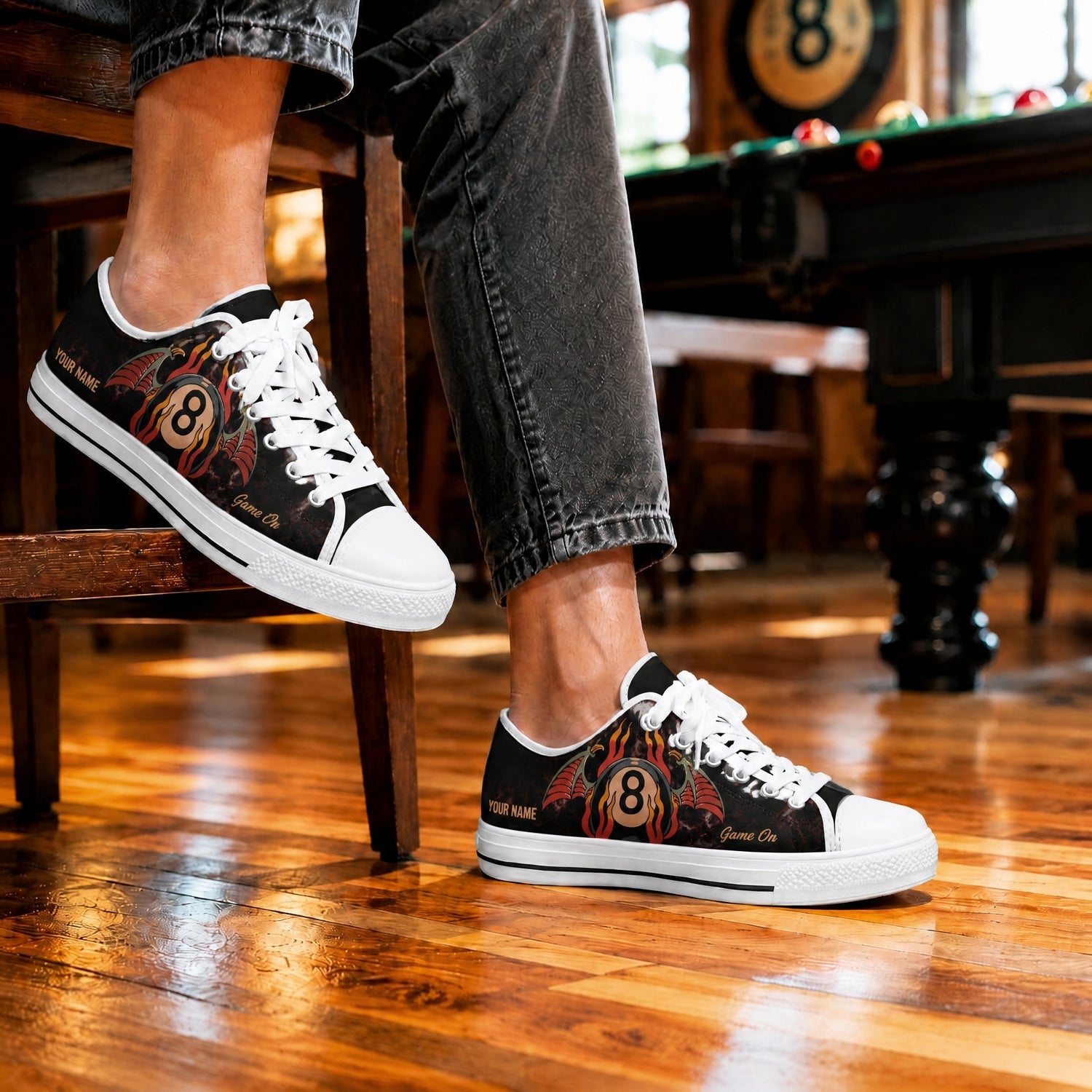 Eight Ball Flames Graphic Custom Low Top Shoes Life Style