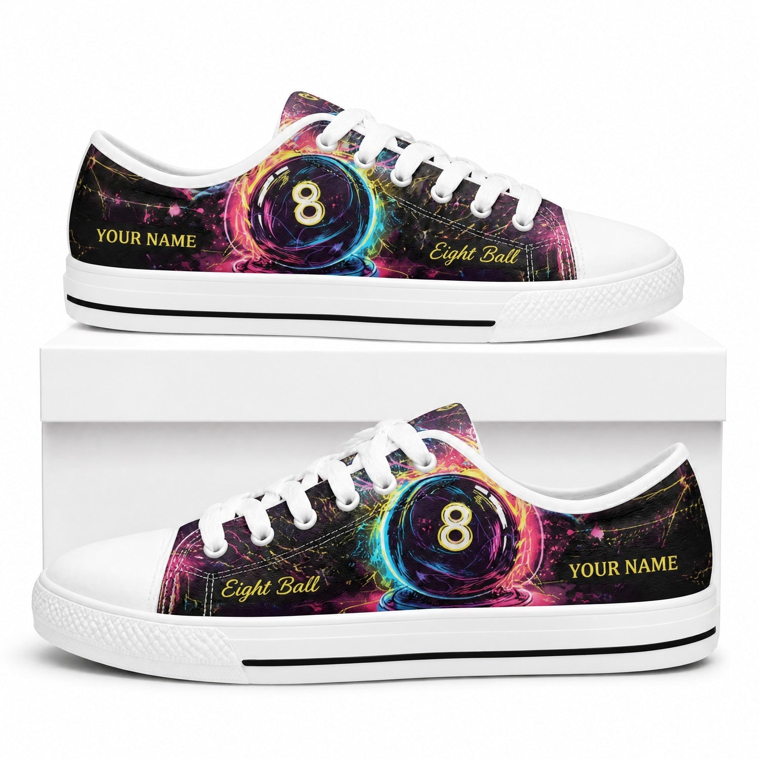 Eight Ball Graphic Custom Low Top Shoes Box White