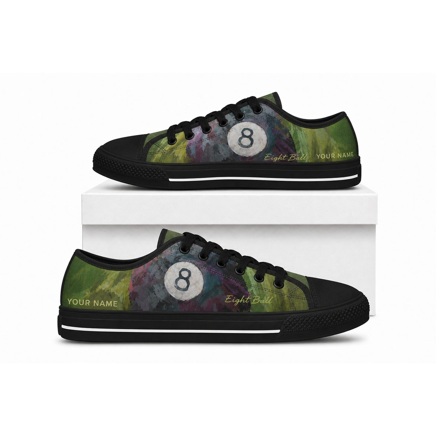 Eight Ball Graphic Personalized Low Top Shoes Box Black
