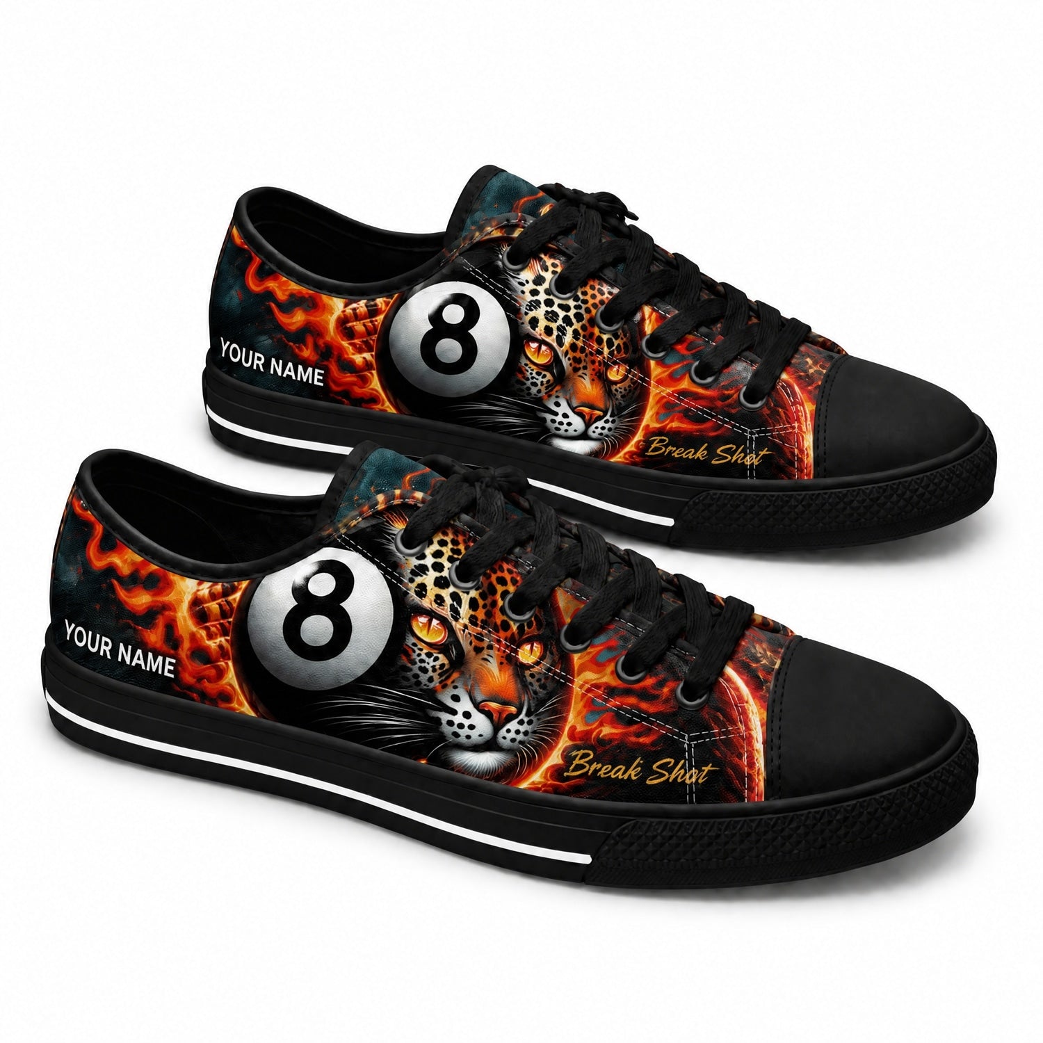 Eight Ball Leopard Graphic Custom Low Top Shoes Black Shoes
