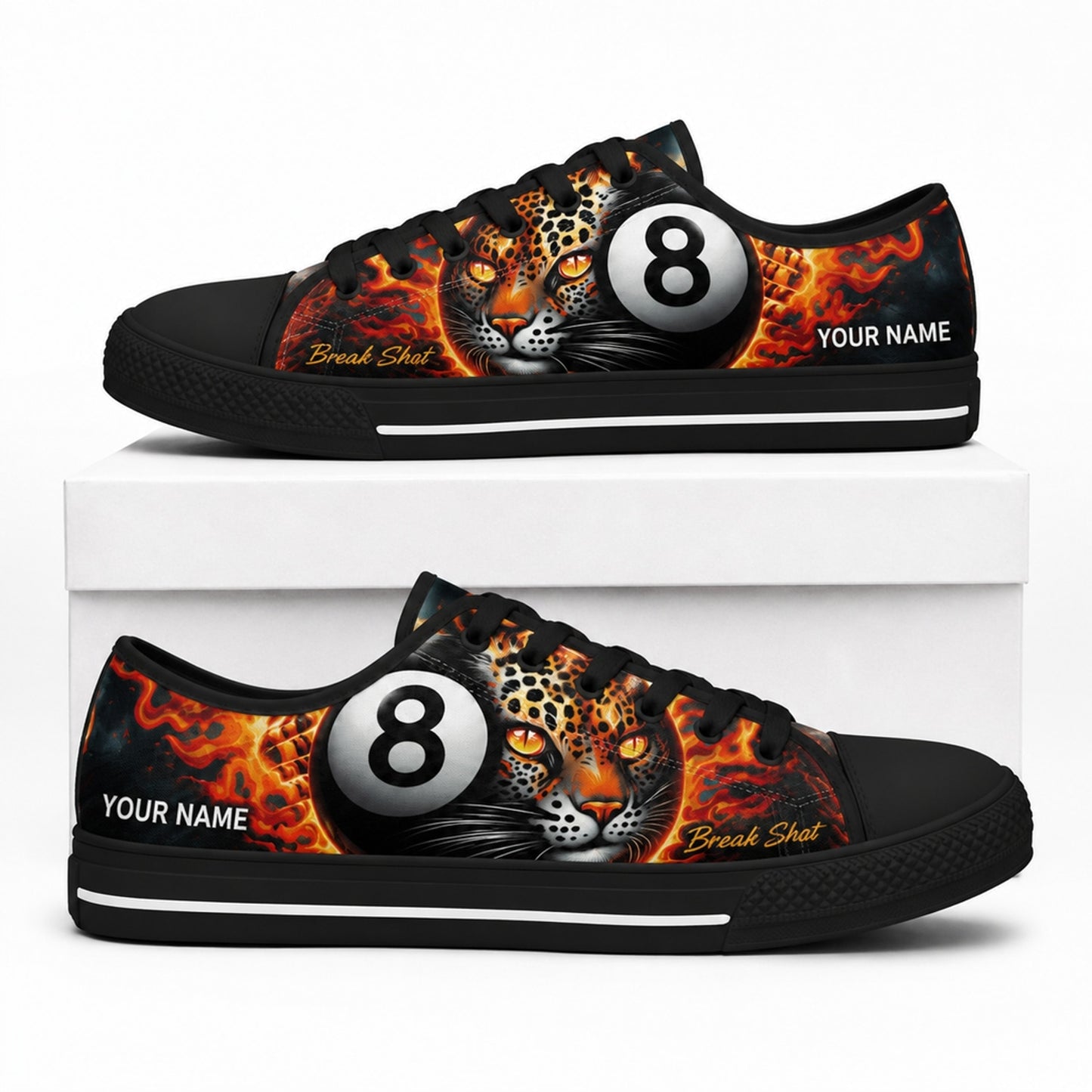 Eight Ball Leopard Graphic Custom Low Top Shoes Box Black