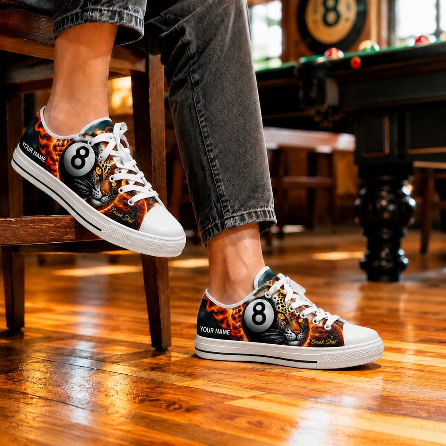 Eight Ball Leopard Graphic Custom Low Top Shoes Life Style