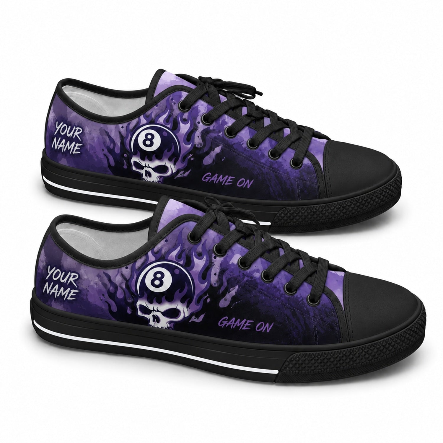 Eight Ball Skull Graphic Custom Low Top Shoes Black Shoes