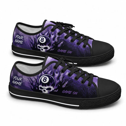 Eight Ball Skull Graphic Custom Low Top Shoes Black Shoes
