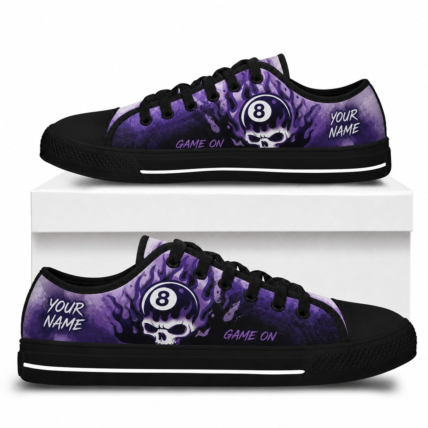 Eight Ball Skull Graphic Custom Low Top Shoes Box Black