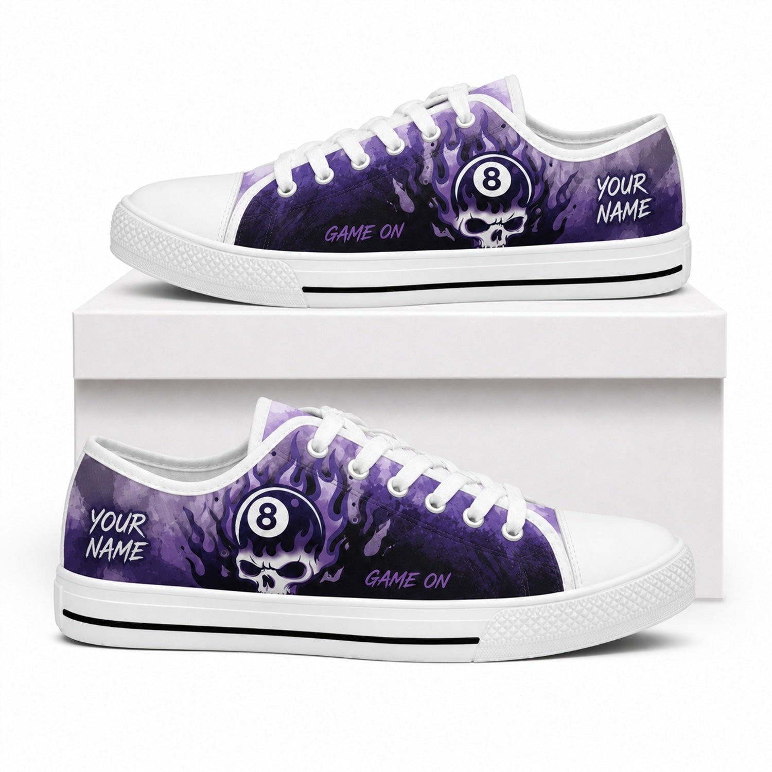 Eight Ball Skull Graphic Custom Low Top Shoes Box White