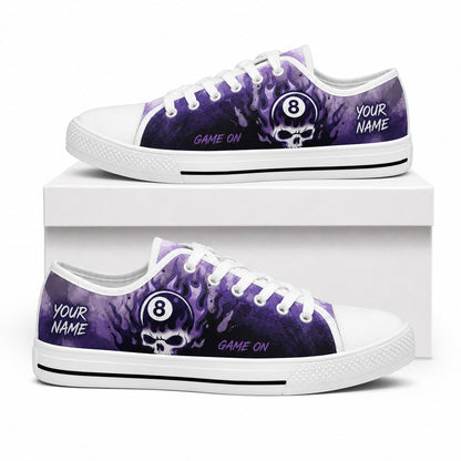 Eight Ball Skull Graphic Custom Low Top Shoes Box White