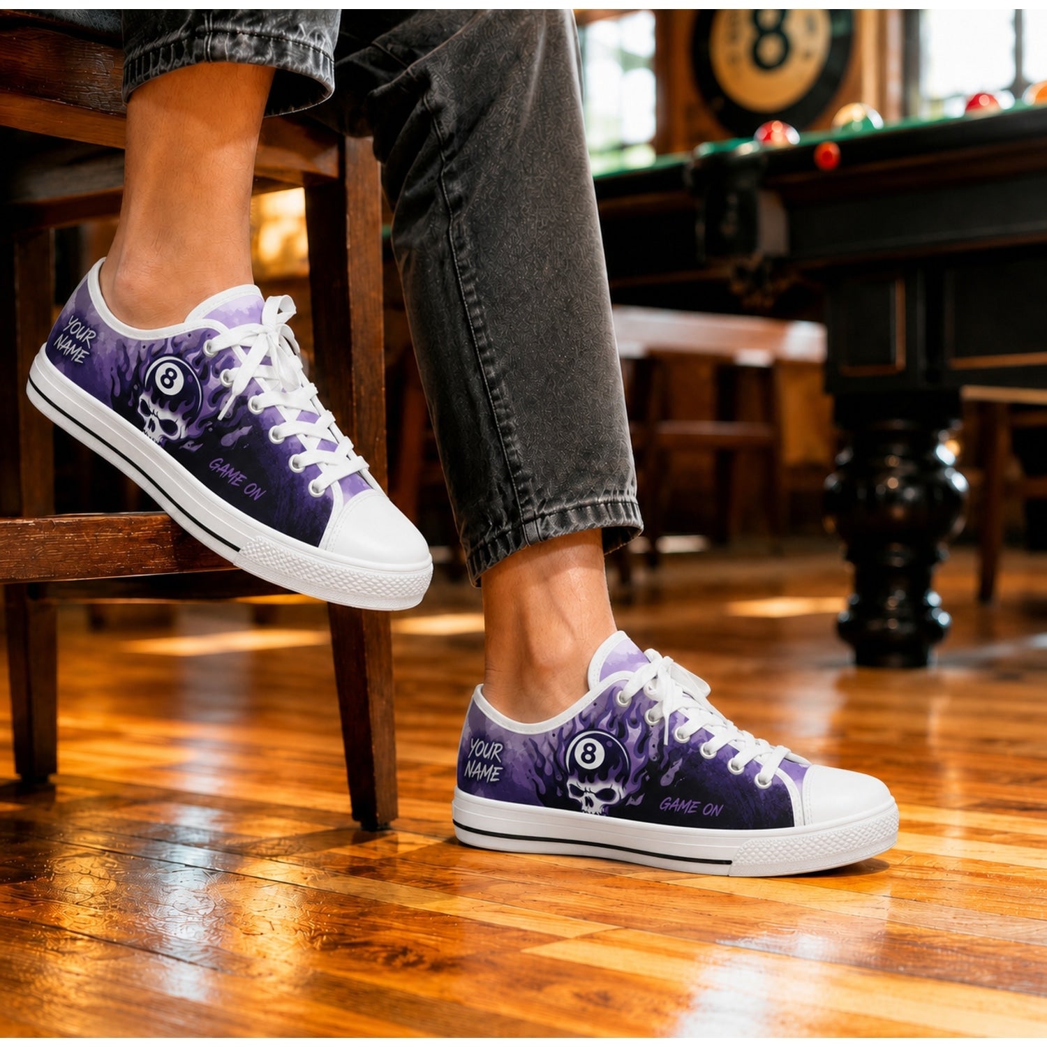 Eight Ball Skull Graphic Custom Low Top Shoes Life Style