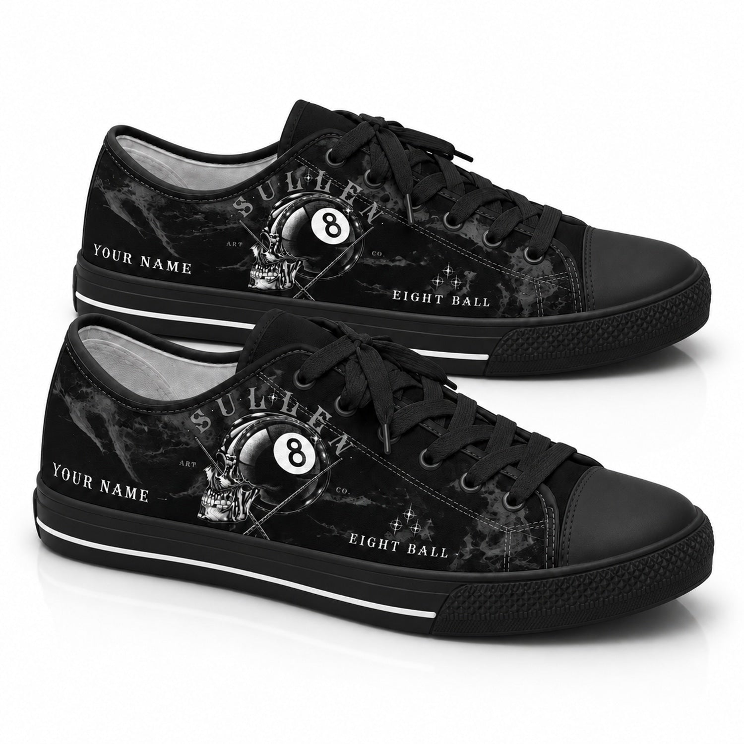 Eight Ball Skull Graphic Personalized Low Top Shoes Black Shoes