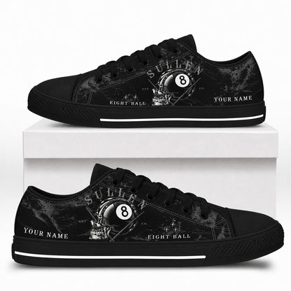 Eight Ball Skull Graphic Personalized Low Top Shoes Box Black