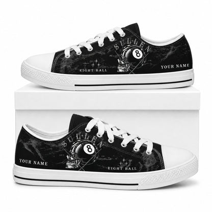 Eight Ball Skull Graphic Personalized Low Top Shoes Box White