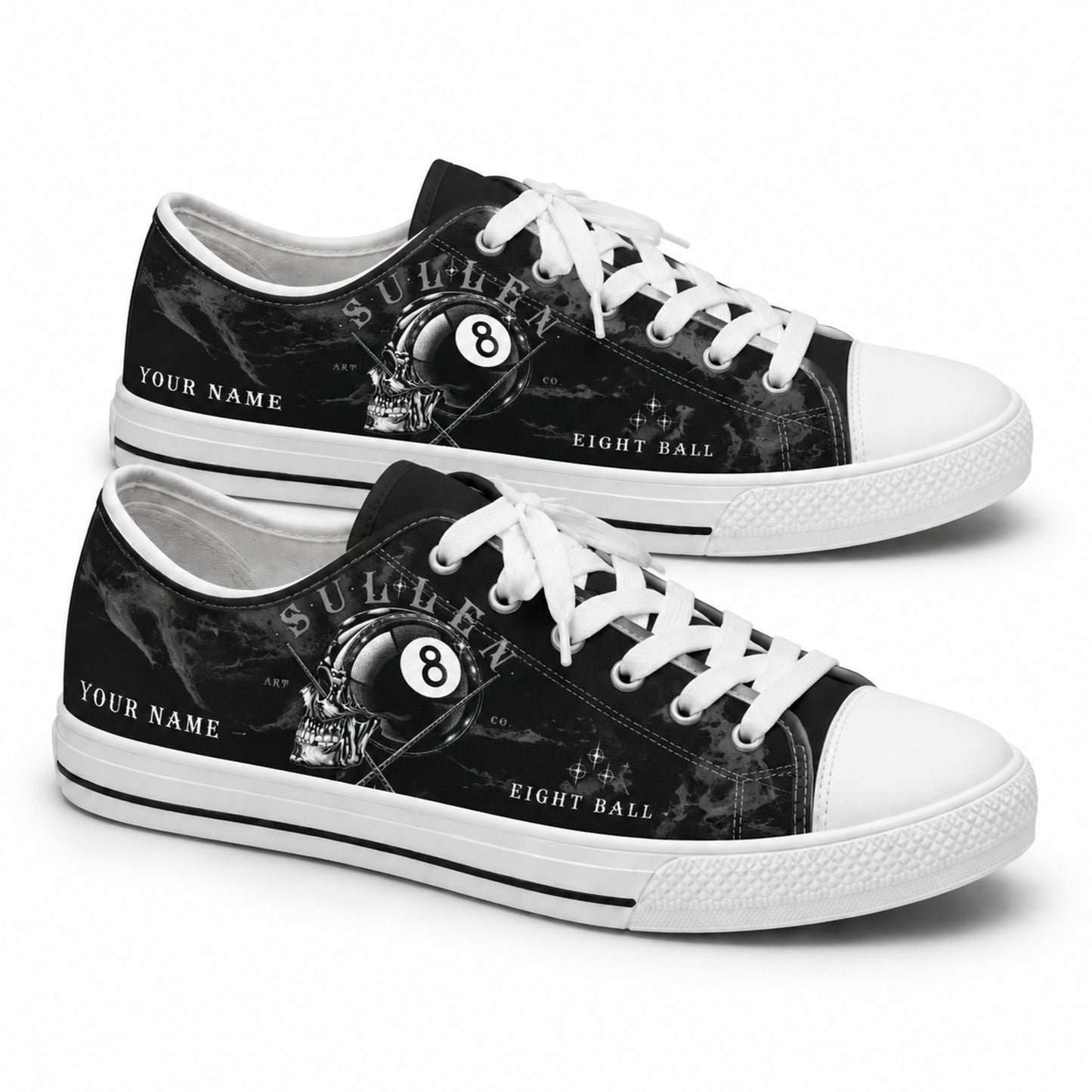 Eight Ball Skull Graphic Personalized Low Top Shoes