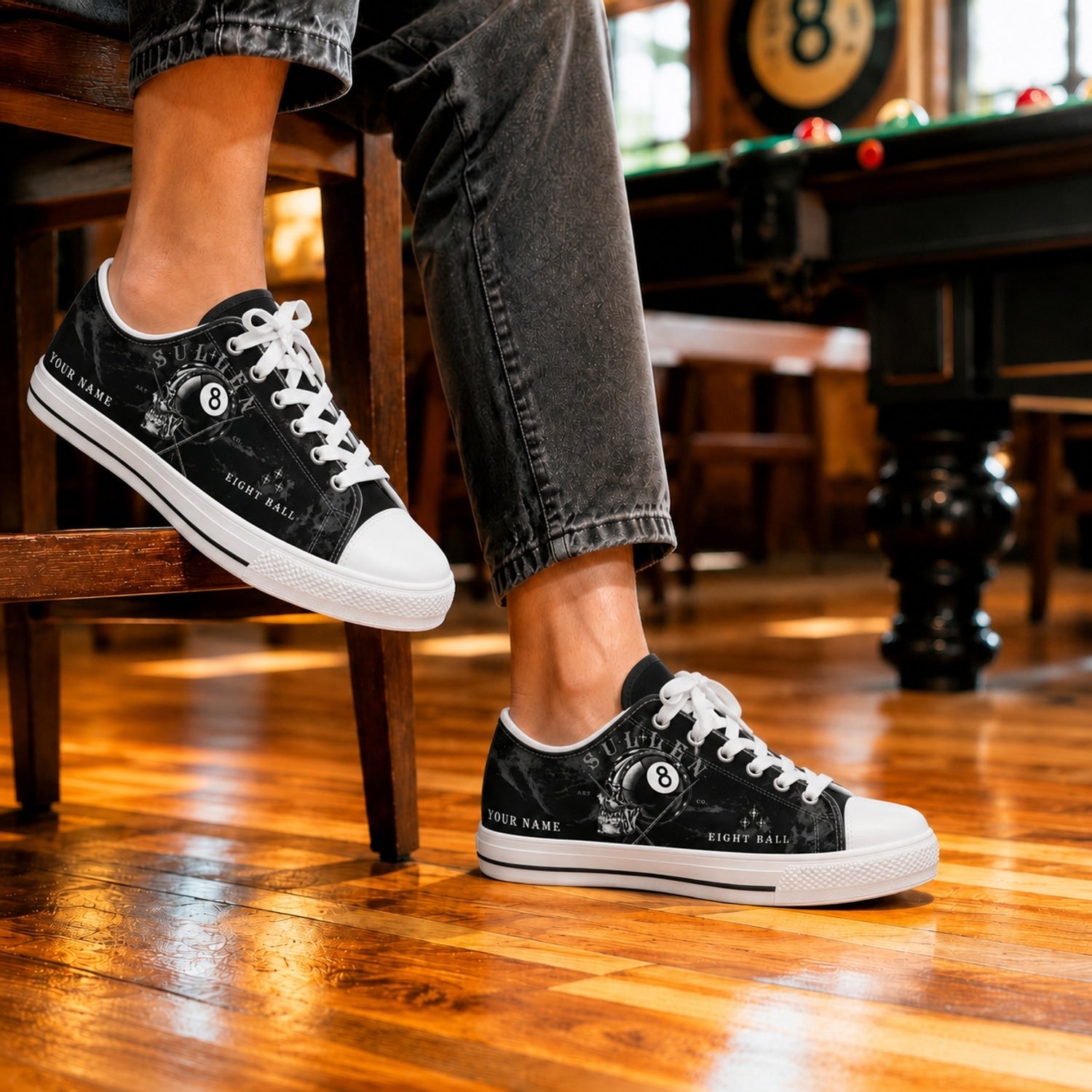 Eight Ball Skull Graphic Personalized Low Top Shoes Life Style