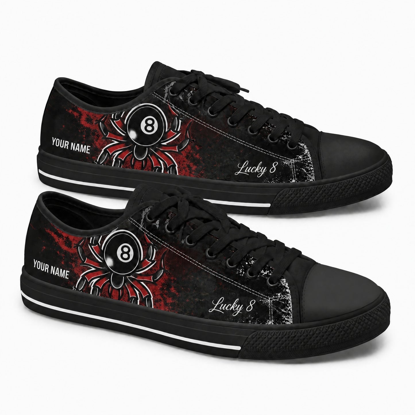 Eight Ball Spider Graphic Personalized Low Top Shoes Black Shoes