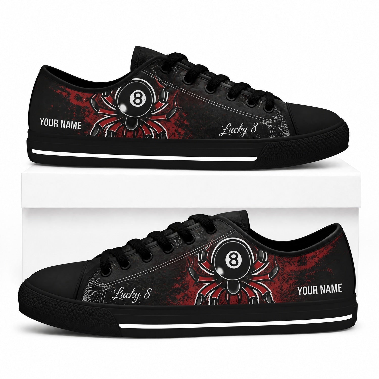 Eight Ball Spider Graphic Personalized Low Top Shoes Box Black