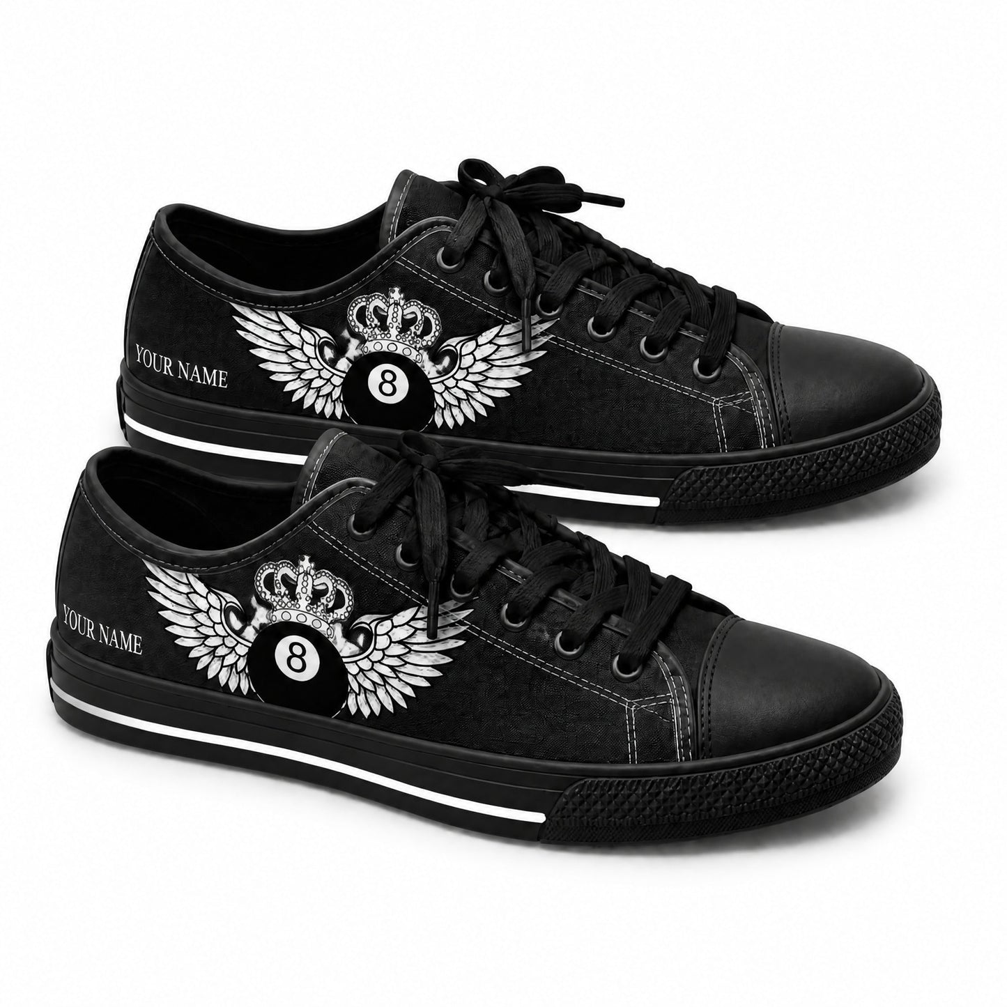 Eight Ball Wing Emblem Graphic Personalized Low Top Shoes Black Shoes