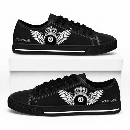 Eight Ball Wing Emblem Graphic Personalized Low Top Shoes Box Black