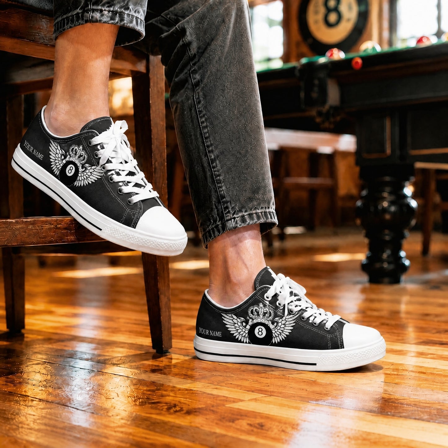 Eight Ball Wing Emblem Graphic Personalized Low Top Shoes Life Style
