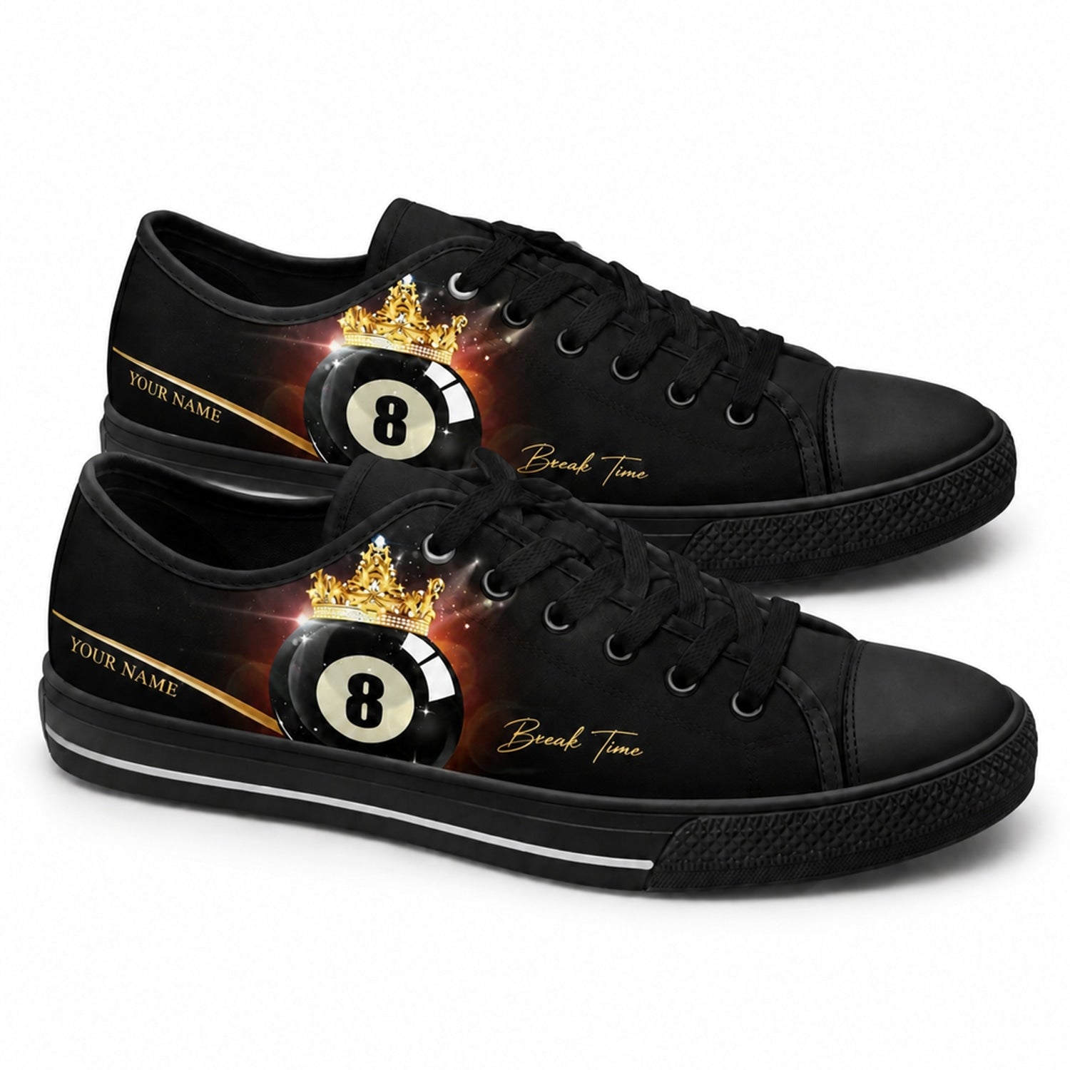 Eight Ball With Crown Graphic Personalized Low Top Shoes Black Shoes