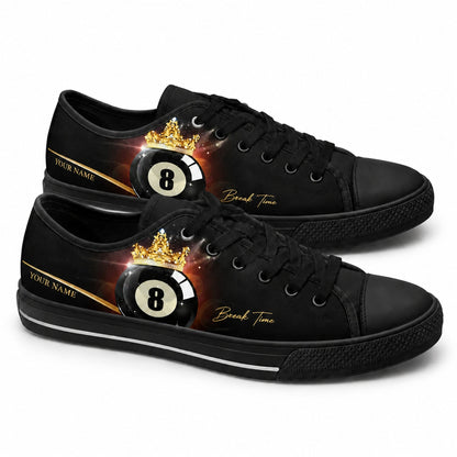 Eight Ball With Crown Graphic Personalized Low Top Shoes Black Shoes