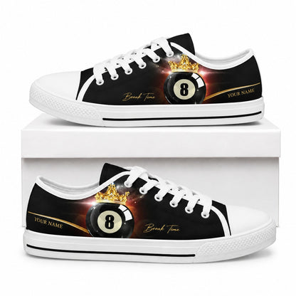 Eight Ball With Crown Graphic Personalized Low Top Shoes Box White