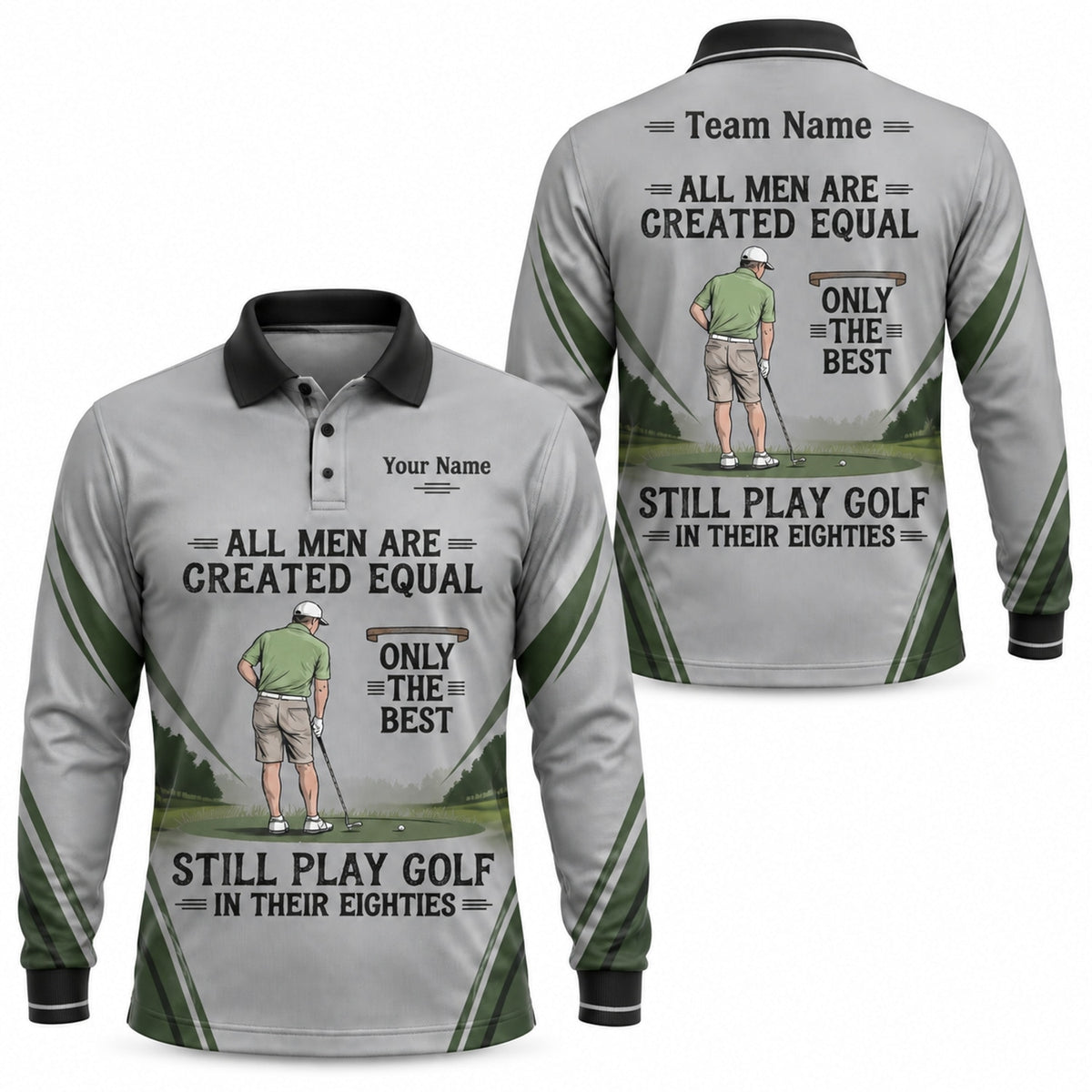Elder Golfer Illustration Sport Personalized Golf Polo Shirt Long Sleeve Polo