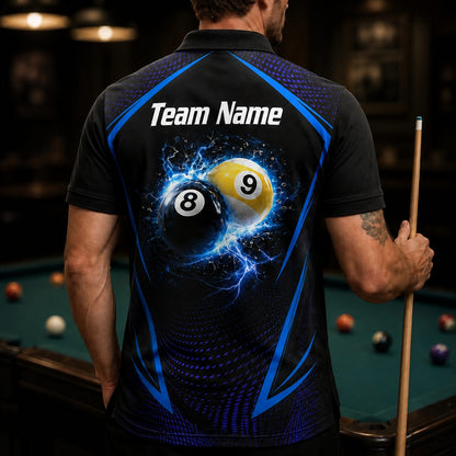 Electric 8 And 9 Ball Sport Personalized Billiard Polo Shirt Back View