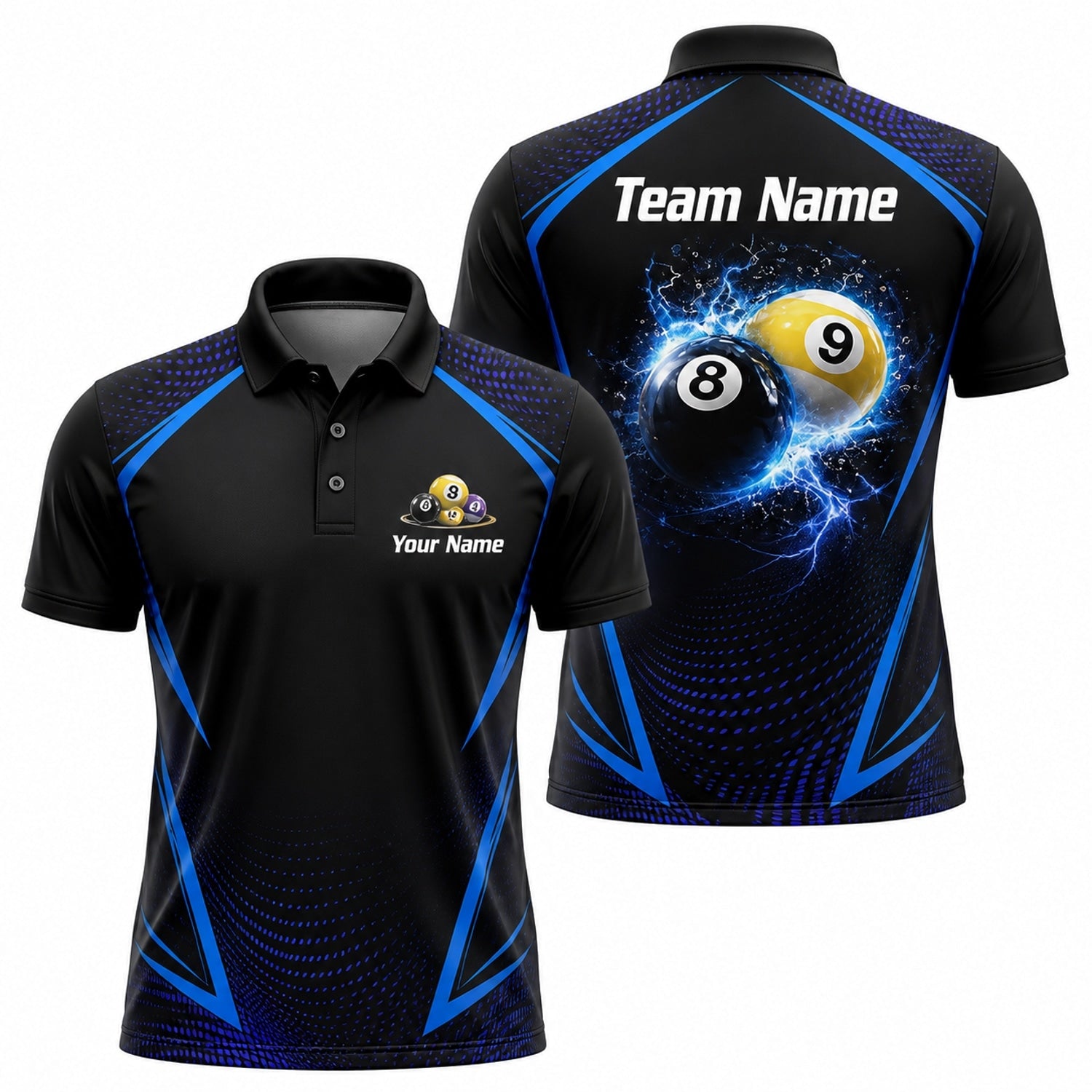 Electric 8 And 9 Ball Sport Personalized Billiard Polo Shirt