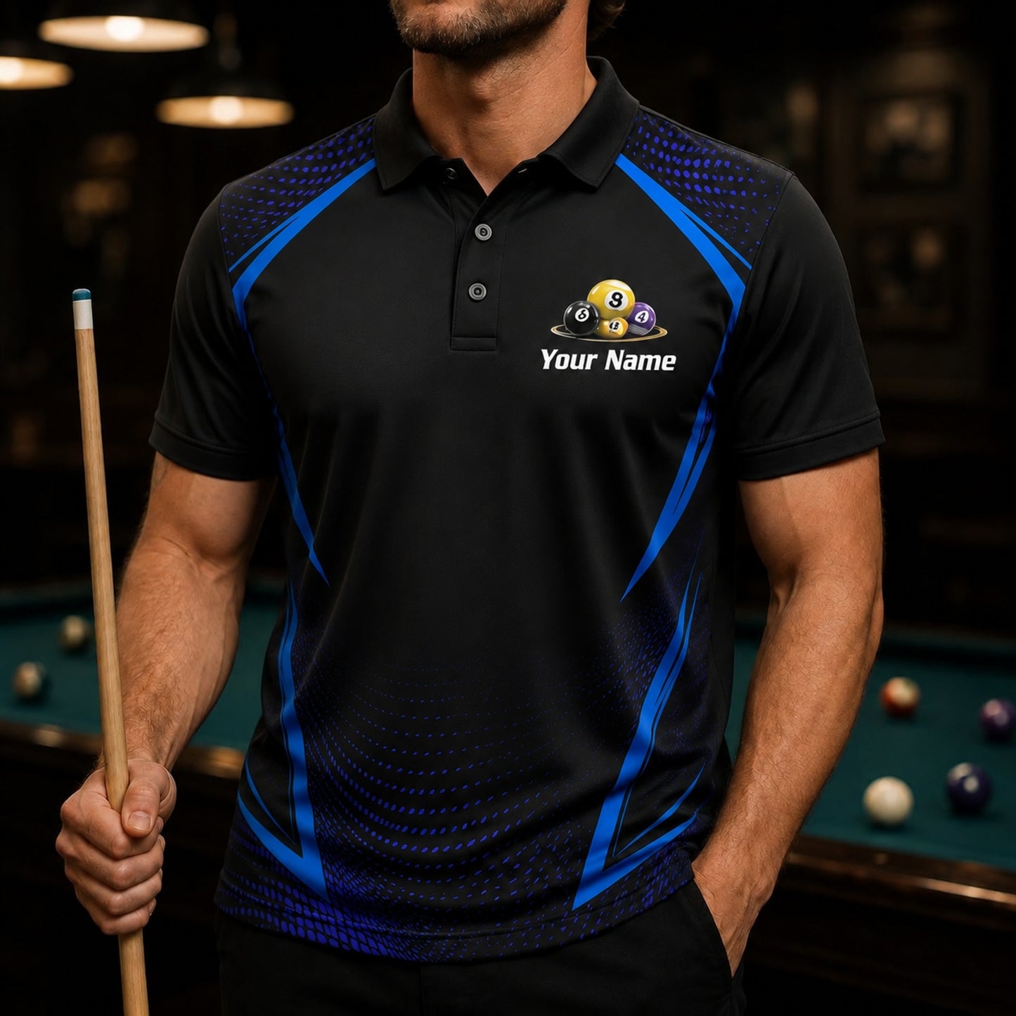 Electric 8 And 9 Ball Sport Personalized Billiard Polo Shirt Front View