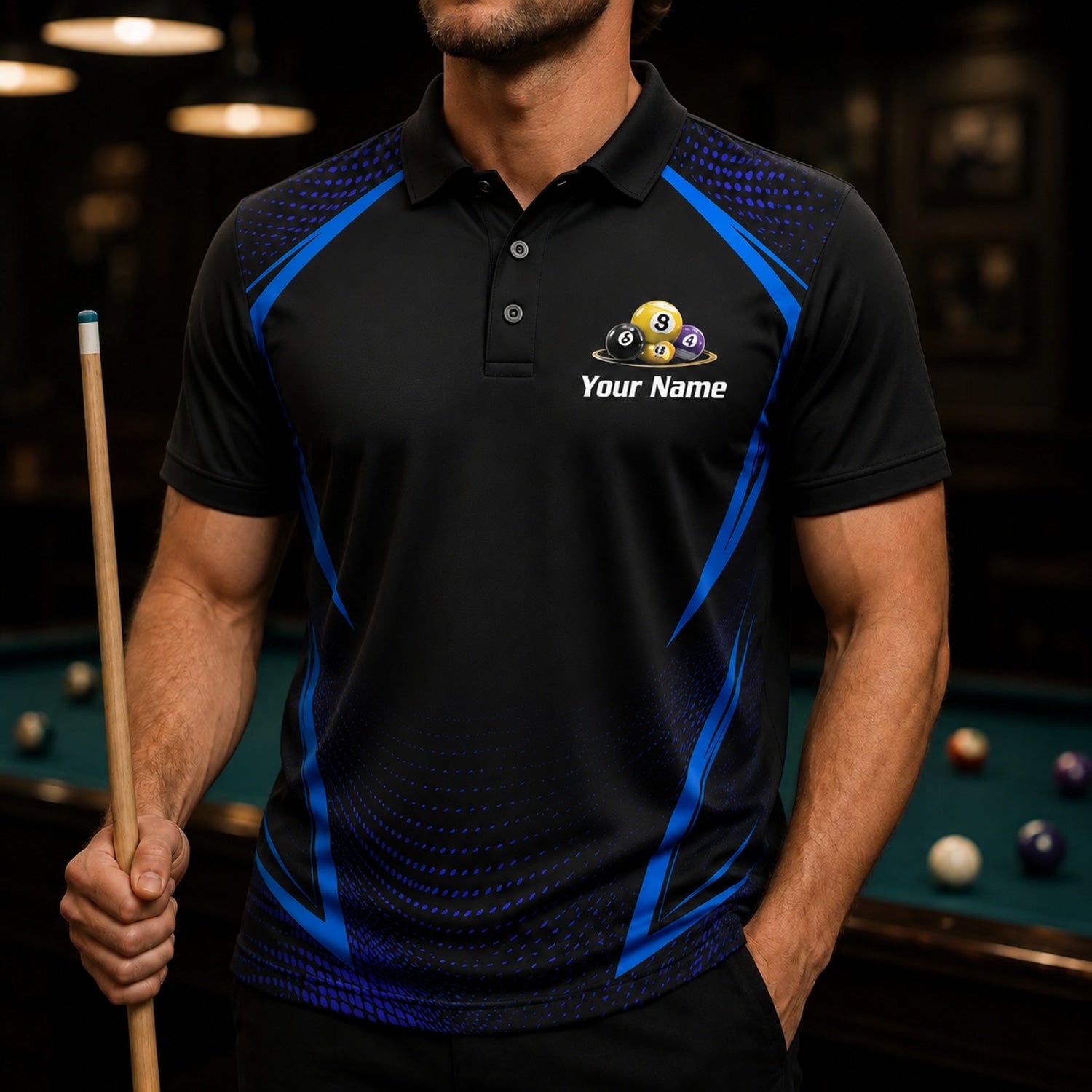 Electric 8 And 9 Ball Sport Personalized Billiard Polo Shirt Front View