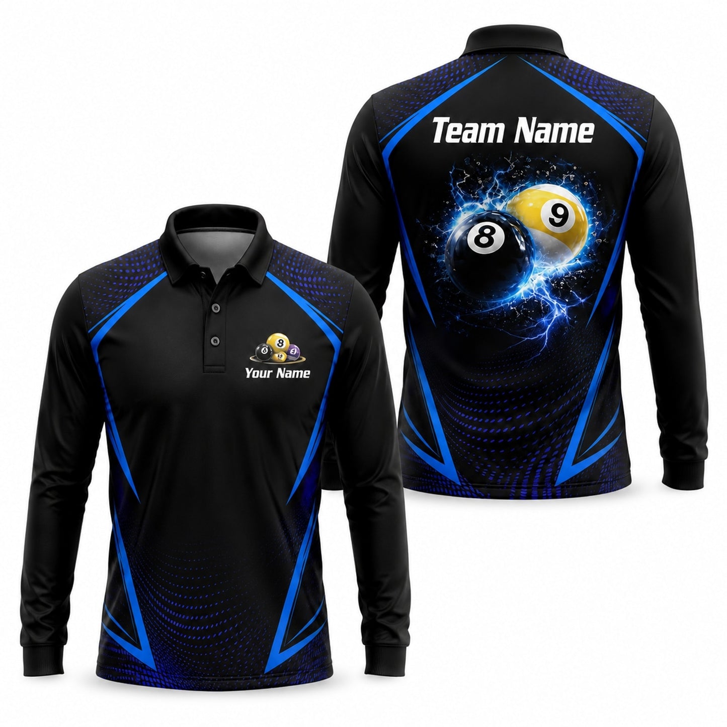 Electric 8 And 9 Ball Sport Personalized Billiard Polo Shirt Long Sleeve Polo