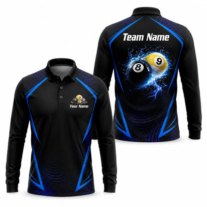 Electric 8 And 9 Ball Sport Personalized Billiard Polo Shirt Long Sleeve Polo