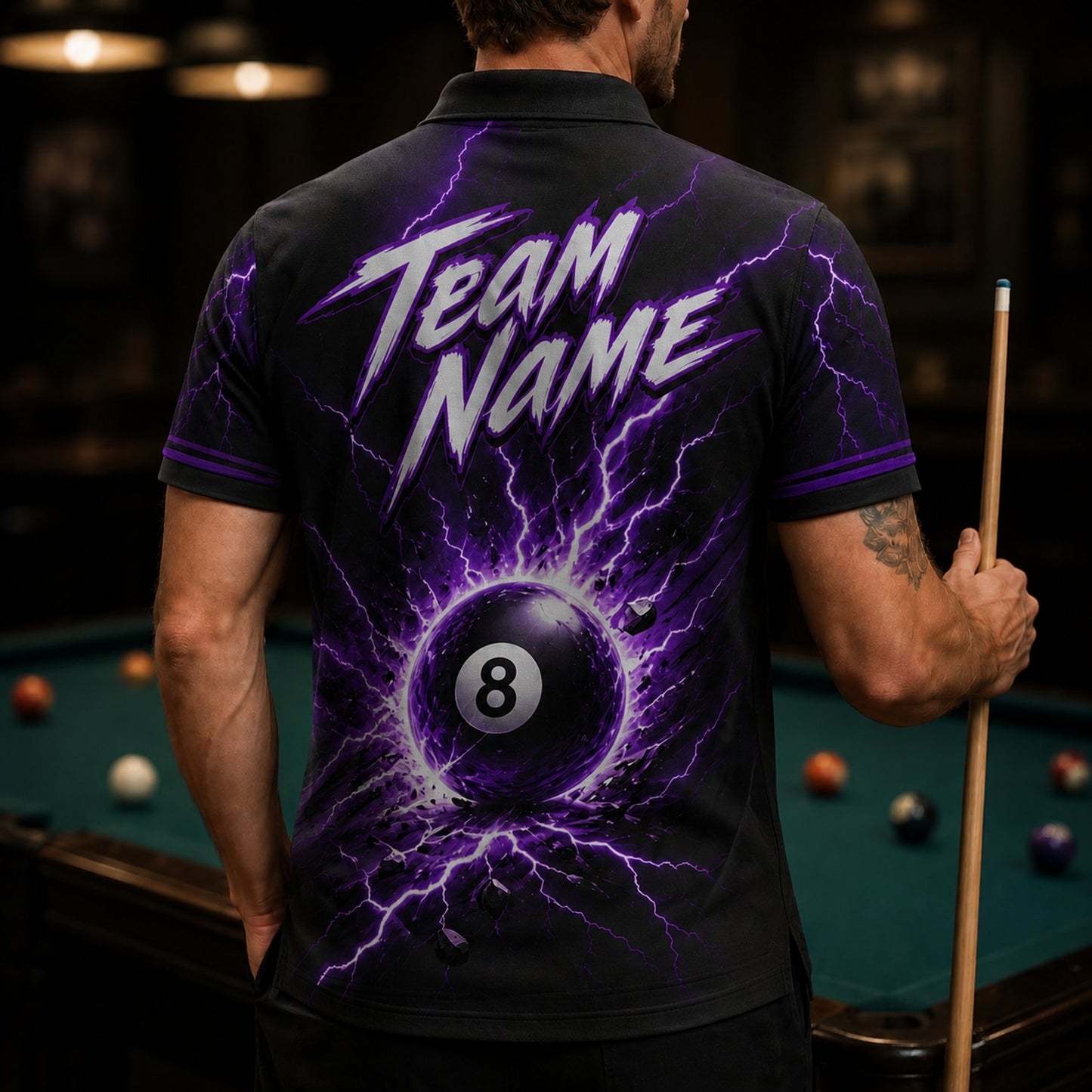 Electric 8 Ball Custom Billiard Polo Shirt Back View
