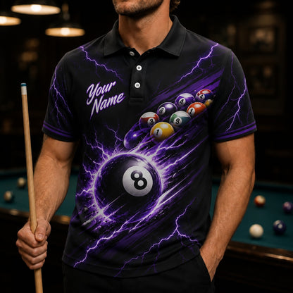 Electric 8 Ball Custom Billiard Polo Shirt Front View
